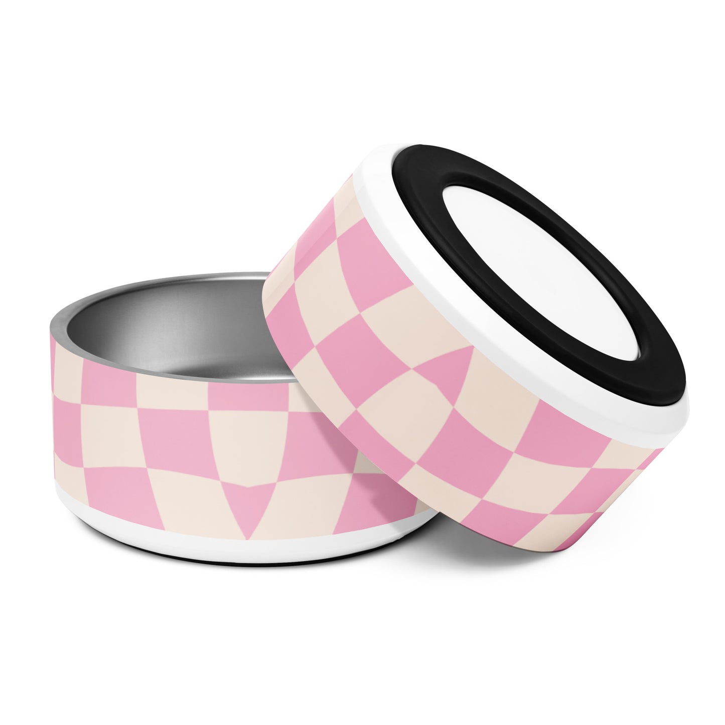 Pink & Beige Checkered Pet bowl